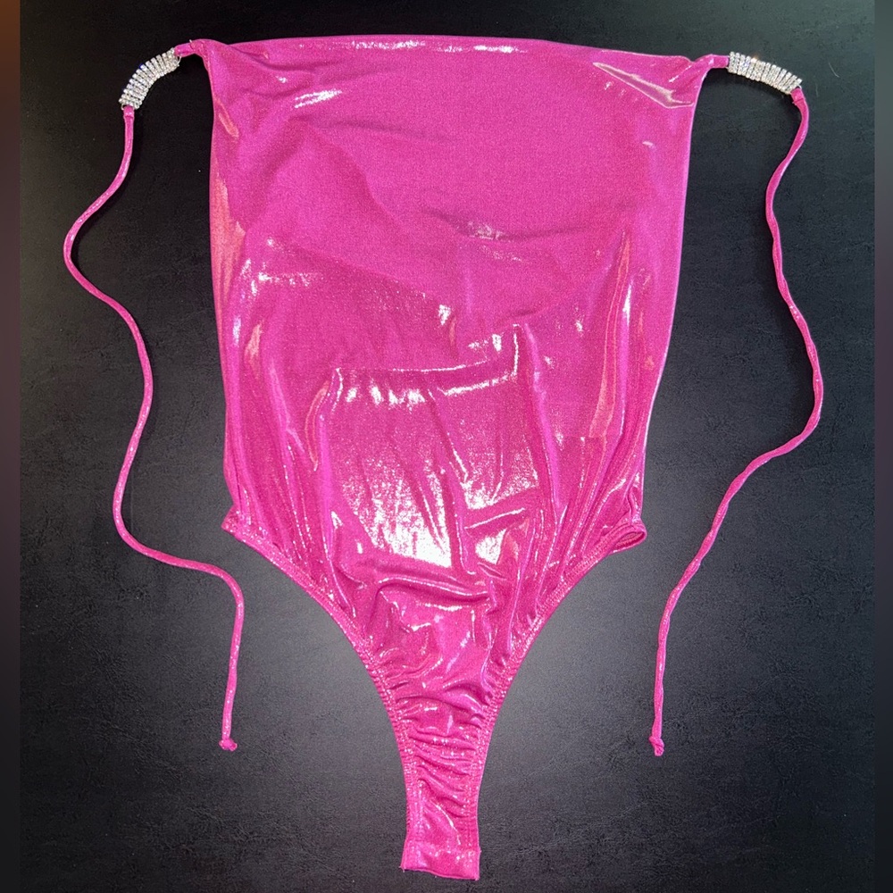 Forever 21 Tank Top bodysuit Neon Hot Pink thin stretchy Diamond Strap Medium